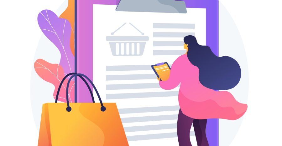 Expenses calculation. Wishlist planning, shopping list, purchases summary. Internet supermarket basket, shopper wishlist creative design element. Vector isolated concept metaphor illustration